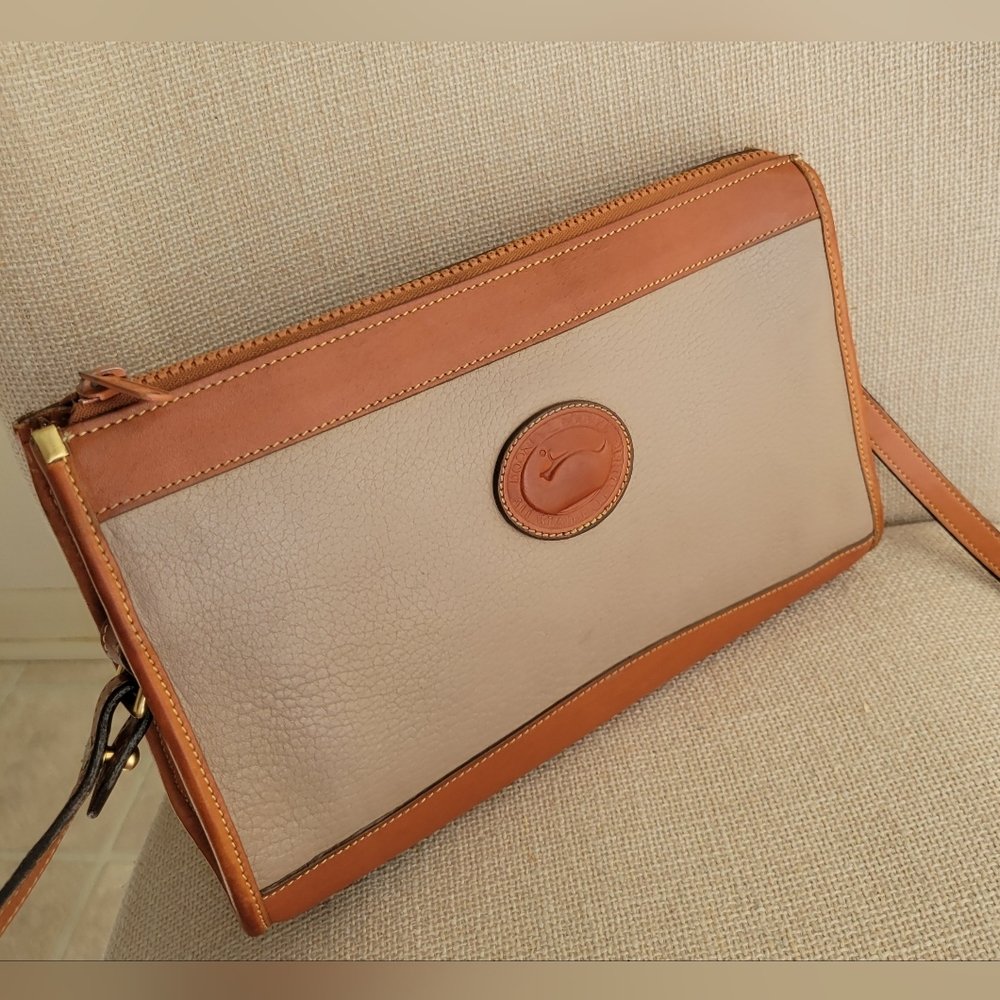 Dooney & Bourke All-Weather Leather Shoulder Bag in cream and tan pebble leather - Picture 8 of 11